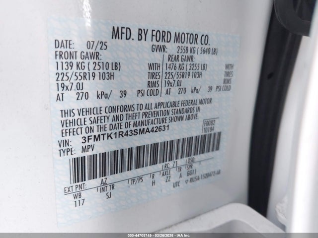 3FMTK1R43SMA42631 Ford Mustang Mach-e Select