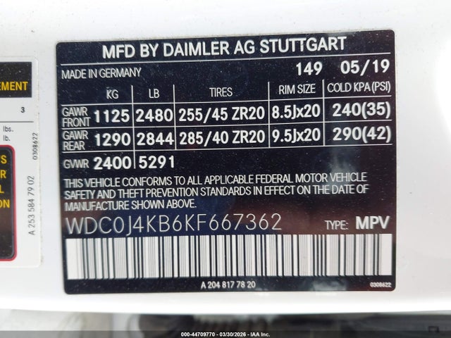 2019 Mercedes-benz Glc 300 Coupe 4matic მანქანა იყიდება აუქციონზე, vin: WDC0J4KB6KF667362, აუქციონის ნომერი: 44709770