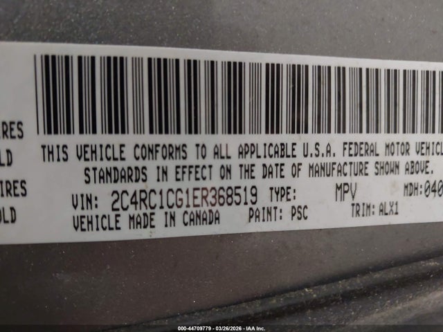 2014 Chrysler Town & Country Touring-l მანქანა იყიდება აუქციონზე, vin: 2C4RC1CG1ER368519, აუქციონის ნომერი: 44709779