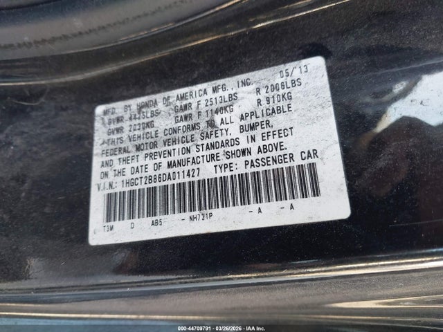 Продажа на аукционе авто 2013 Honda Accord Ex-l V-6, vin: 1HGCT2B86DA011427, номер лота: 44709791