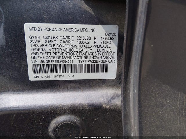 Продаж на аукціоні авто 2020 Acura Ilx Standard, vin: 19UDE2F38LA004331, номер лоту: 44709794