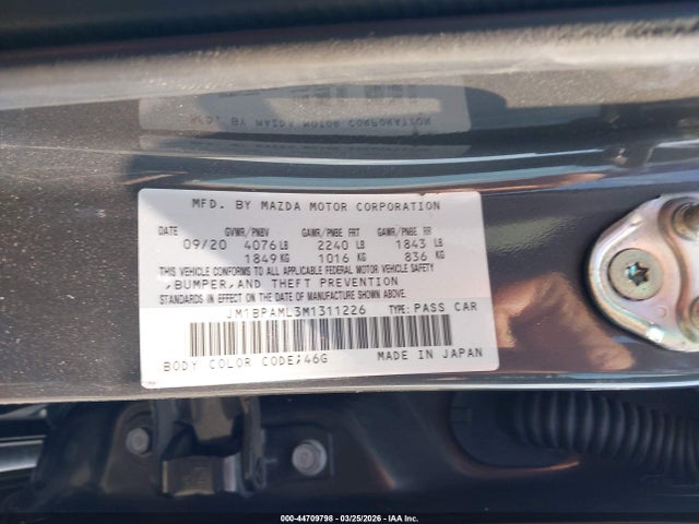44709798 :رقم المزاد ، JM1BPAML3M1311226 vin ، 2021 Mazda Mazda3 Premium مزاد بيع