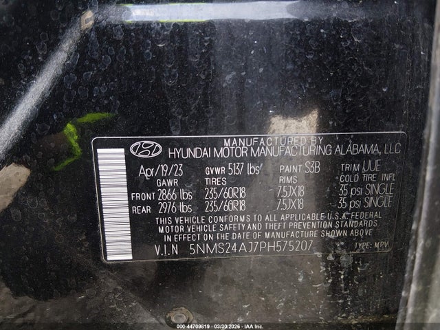 44709819 :رقم المزاد ، 5NMS24AJ7PH575207 vin ، 2023 Hyundai Santa Fe Sel مزاد بيع