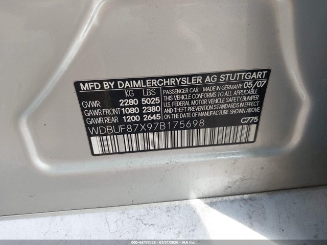 2007 Mercedes-benz E 350 4matic მანქანა იყიდება აუქციონზე, vin: WDBUF87X97B175698, აუქციონის ნომერი: 44709826