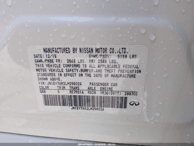 44709830 :رقم المزاد ، JN1EV7AR2LM256024 vin ، 2020 Infiniti Q50 Edition 30 Awd مزاد بيع
