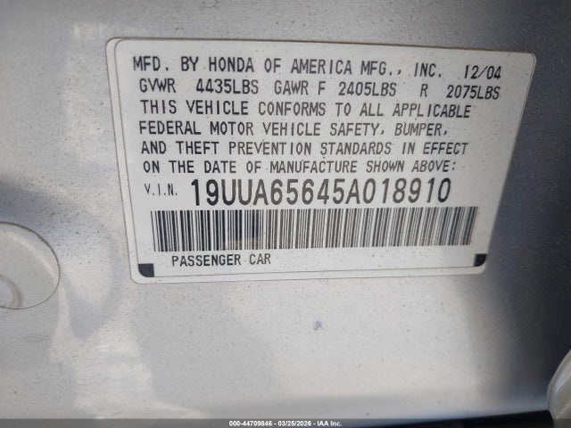 2005 ACURA TL 19UUA65645A018910 Photo 8