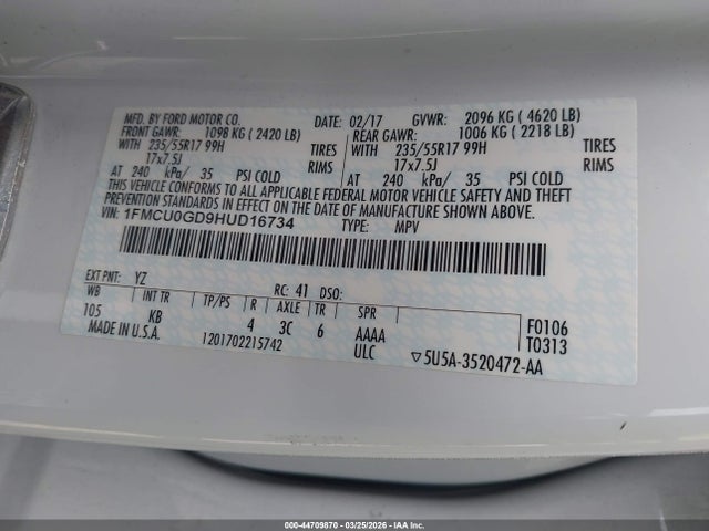 1FMCU0GD9HUD16734 Ford ESCAPE SE