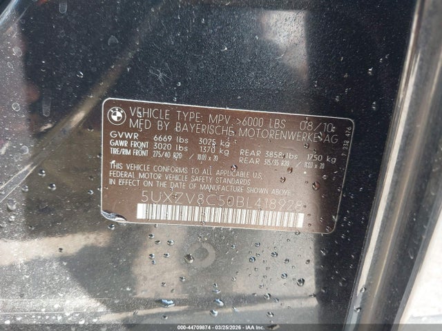 Aukcja sprzedaży 2011 Bmw X5 Xdrive50i, vin: 5UXZV8C50BL418928, numer aukcji: 44709874