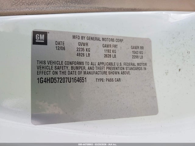 Продажа на аукционе авто 2007 Buick Lucerne Cxl, vin: 1G4HD57207U164651, номер лота: 44709903