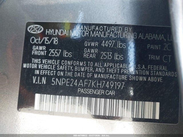 Hyundai SONATA SE 2019 5NPE24AF7KH749197 Image 9
