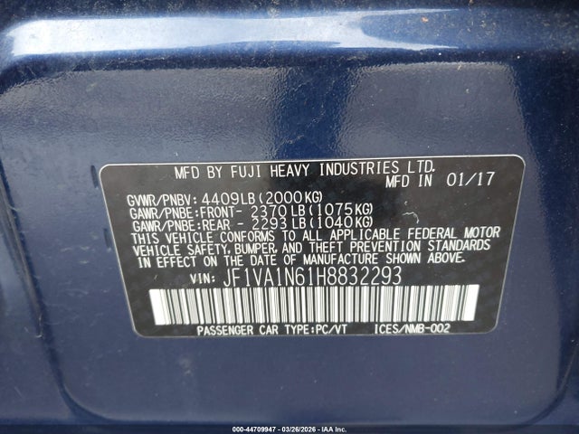 JF1VA1N61H8832293 Subaru Wrx Limited