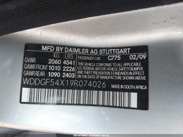 2009 Mercedes-benz C 300 Luxury/sport მანქანა იყიდება აუქციონზე, vin: WDDGF54X19R074026, აუქციონის ნომერი: 44709948