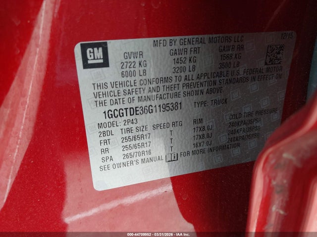 1GCGTDE36G1195381 Chevrolet Colorado Z71
