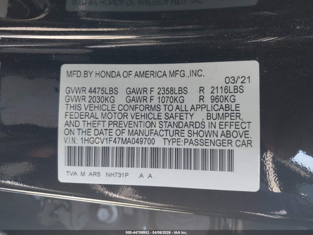 1HGCV1F47MA049700 Honda Accord Sport Special Edition