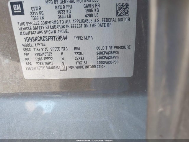 1GNSKCKC3FR729844 Chevrolet Tahoe Ltz
