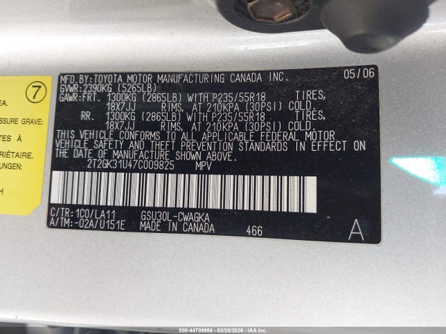 Продажа на аукционе авто 2007 Lexus Rx 350, vin: 2T2GK31U47C009825, номер лота: 44709966