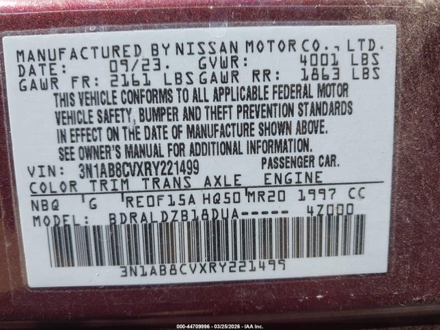 3N1AB8CVXRY221499 Nissan Sentra Sv Xtronic Cvt