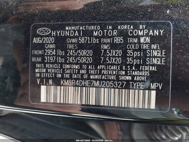 Aukcja sprzedaży 2021 Hyundai Palisade Sel, vin: KM8R4DHE7MU205327, numer aukcji: 44710000