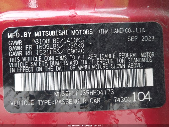 Продаж на аукціоні авто 2024 Mitsubishi Mirage G4 Es, vin: ML32FUFJ3RHF04173, номер лоту: 44710003