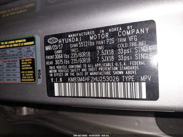 KM8SM4HF2HU253026 Hyundai Santa Fe Se