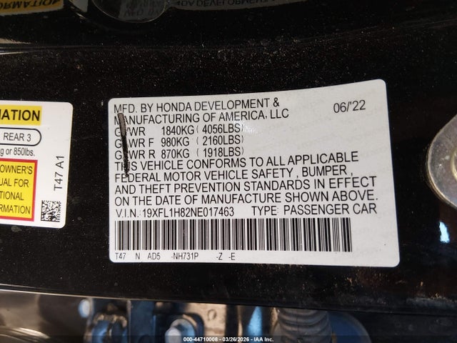 19XFL1H82NE017463 Honda Civic Sport Touring