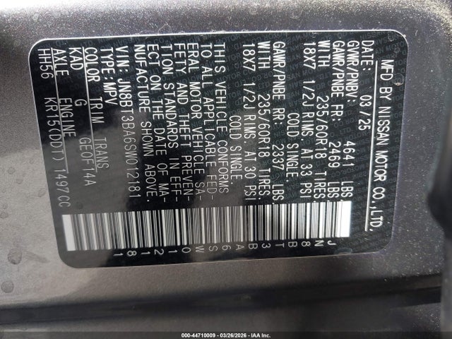 JN8BT3BA6SW012181 Nissan Rogue Sv Fwd