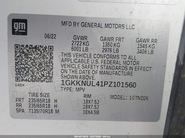 Aukcja sprzedaży 2023 Gmc Acadia Awd Slt, vin: 1GKKNUL41PZ101560, numer aukcji: 44710016