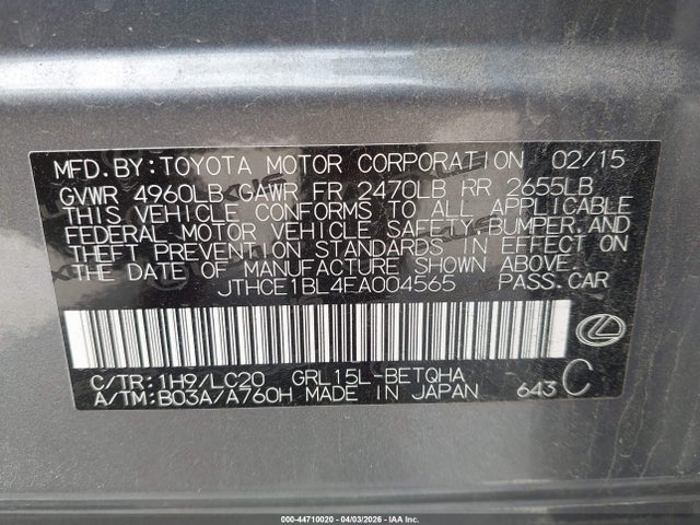 44710020 :رقم المزاد ، JTHCE1BL4FA004565 vin ، 2015 Lexus Gs 350 مزاد بيع