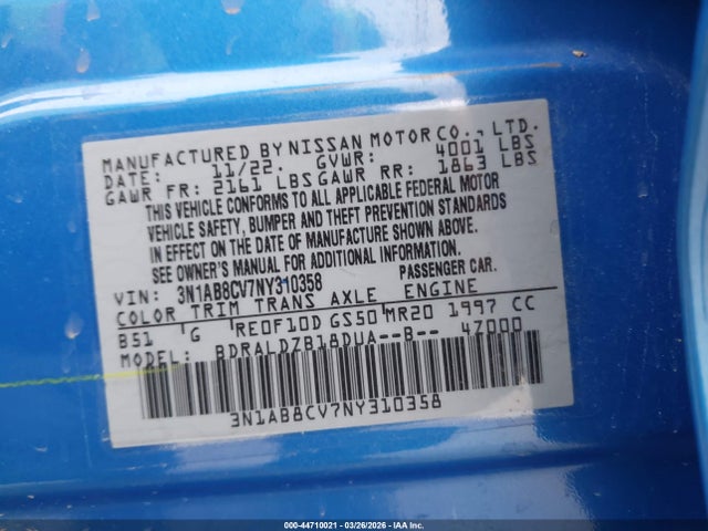3N1AB8CV7NY310358 Nissan Sentra Sv Xtronic Cvt