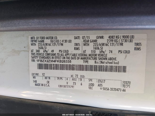 1FBZX2ZM4FKB26335 Ford Transit-350 Xlt