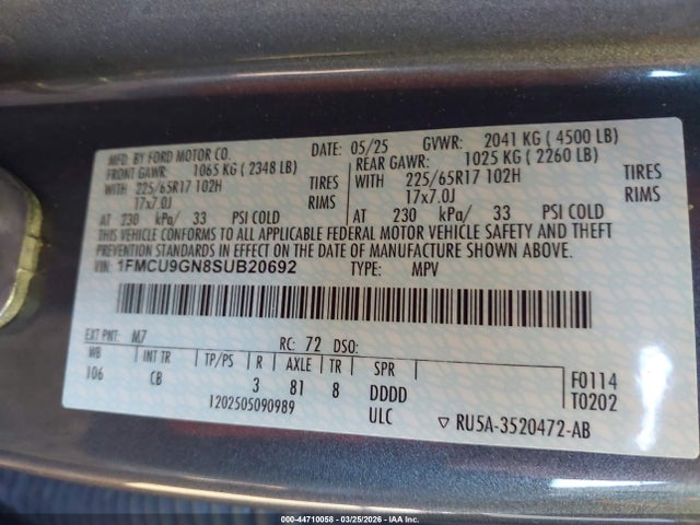 Ford Escape Active 2025 1FMCU9GN8SUB20692 Image 9