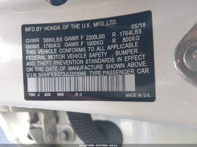 SHHFK8G73JU203066 Honda Civic Type R Touring