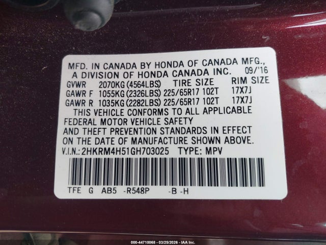 Honda CR-V EX 2016 2HKRM4H51GH703025 Image 9