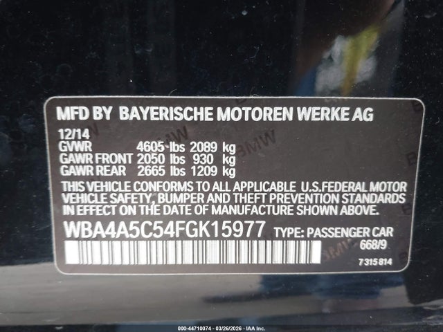 Продажа на аукционе авто 2015 Bmw 428 Gran Coupe, vin: WBA4A5C54FGK15977, номер лота: 44710074