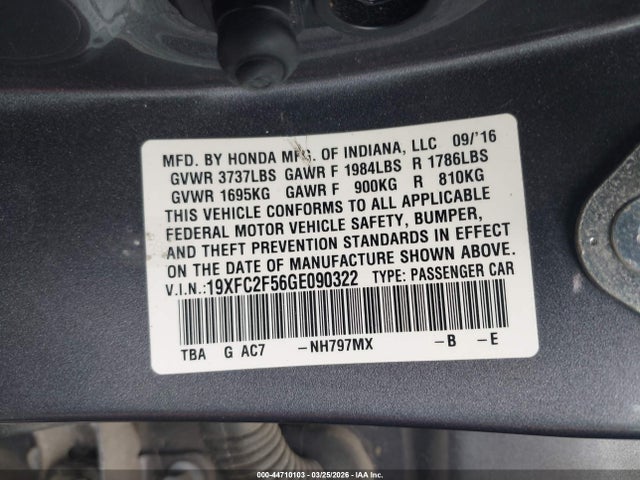 Honda Civic Lx 2016 19XFC2F56GE090322 Image 9