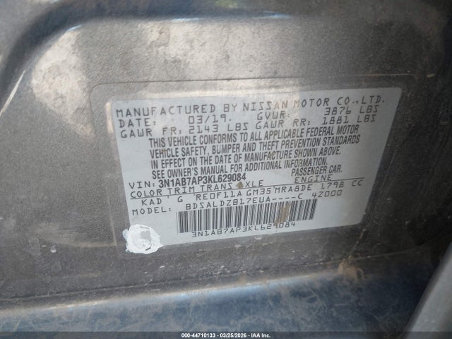 3N1AB7AP3KL629084 Nissan SENTRA SV