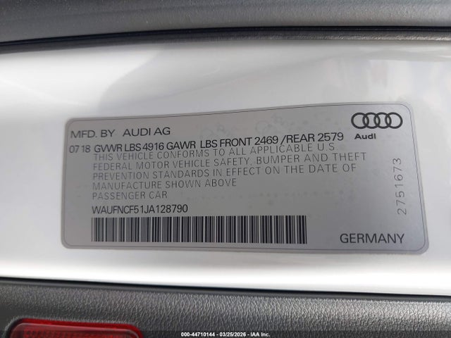 Продаж на аукціоні авто 2018 Audi A5 2.0t Premium, vin: WAUFNCF51JA128790, номер лоту: 44710144