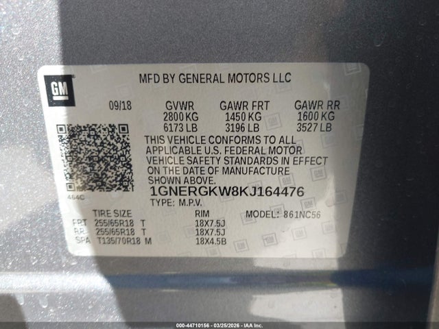 1GNERGKW8KJ164476 Chevrolet Traverse 1lt