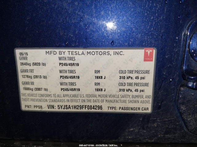 Продажа на аукционе авто 2015 Tesla Model S 70d/85d/p85d, vin: 5YJSA1H29FF084296, номер лота: 44710164