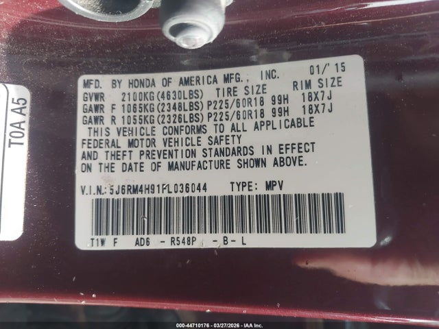 2015 HONDA CR-V 5J6RM4H91FL036044 Photo 8