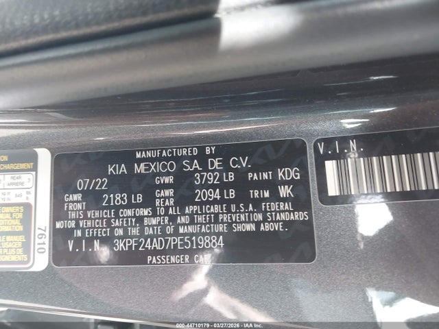 Aukcja sprzedaży 2023 Kia Forte Lxs, vin: 3KPF24AD7PE519884, numer aukcji: 44710179