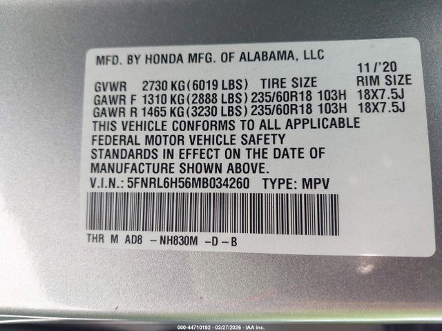 2021 HONDA ODYSSEY 5FNRL6H56MB034260 Photo 8
