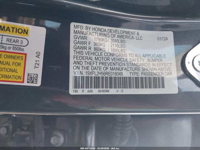 Продаж на аукціоні авто 2024 Honda Civic Lx, vin: 19XFL2H56RE018049, номер лоту: 44710200
