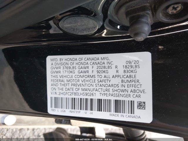 Продажа на аукционе авто 2020 Honda Civic Sport, vin: 2HGFC2F80LH590261, номер лота: 44710220
