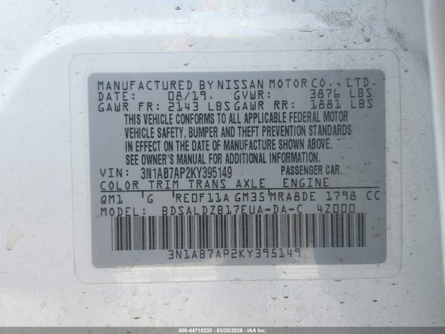 Nissan SENTRA SV 2019 3N1AB7AP2KY395149 Image 9