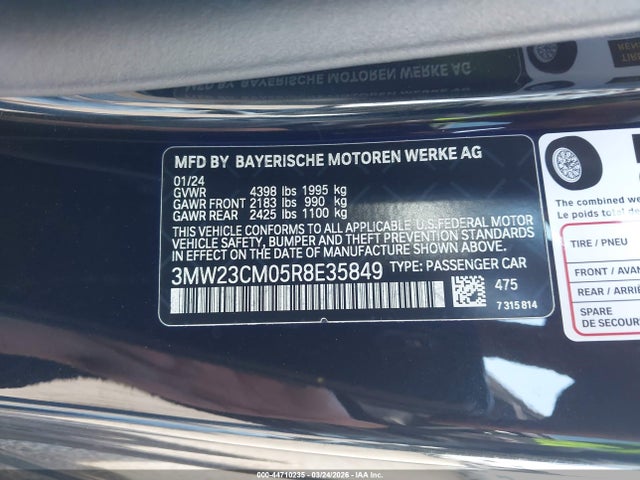 2024 Bmw 230i მანქანა იყიდება აუქციონზე, vin: 3MW23CM05R8E35849, აუქციონის ნომერი: 44710235