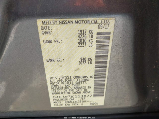 1N4AL3AP7JC113877 Nissan Altima 2.5 Sv