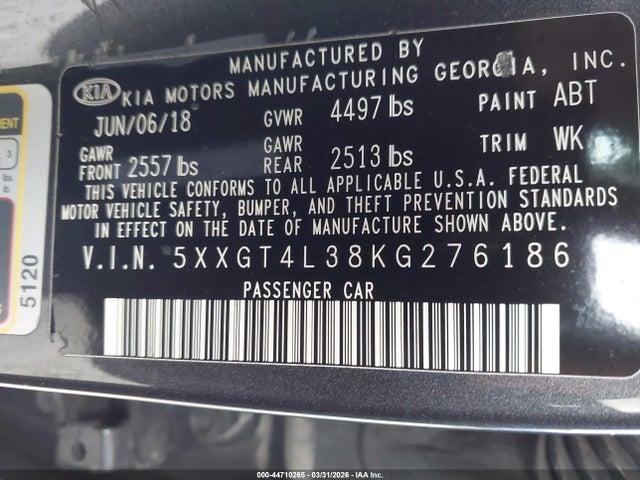 2019 KIA OPTIMA 5XXGT4L38KG276186 Photo 8