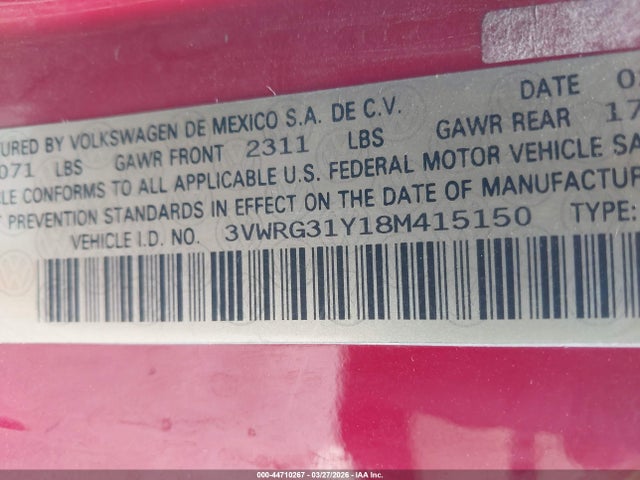 44710267 :رقم المزاد ، 3VWRG31Y18M415150 vin ، 2008 Volkswagen New Beetle Se مزاد بيع
