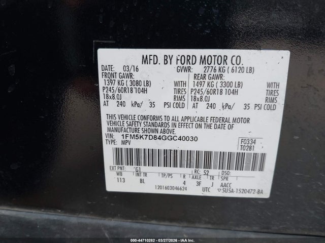 Aukcja sprzedaży 2016 Ford Explorer Xlt, vin: 1FM5K7D84GGC40030, numer aukcji: 44710282